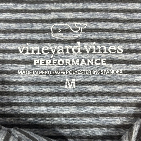 Vineyard Vines Performance Mens Medium Gray White Striped Golf Polo Shirt - Picture 3 of 6